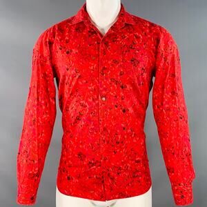 AGNÈS B. Size M Red Black Marbled One Pocket Long Sleeve Shirt